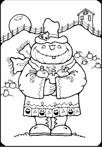 Pumpkin Scarecrow Coloring Page